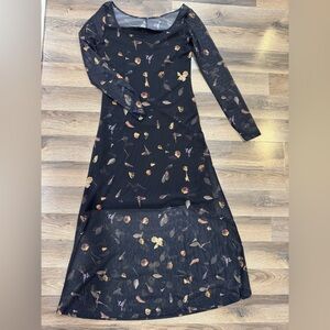 All Saints Black Floral Midi Dress size small